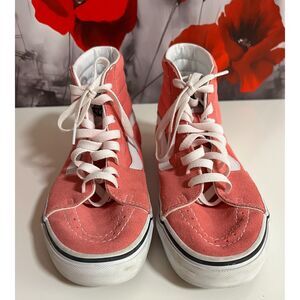Vans SK8 high tops in pink & white. Size 7(M); 8.5(W)